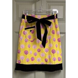 BEEBOP & WALLY NYC A-Line Skirt Women XS Yellow Pink Trees Belt Knee Spring